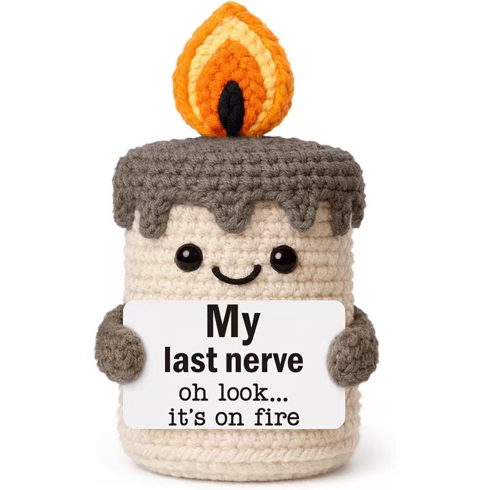 Handmade Crochet Funny Candle Positive Plush Home Decor