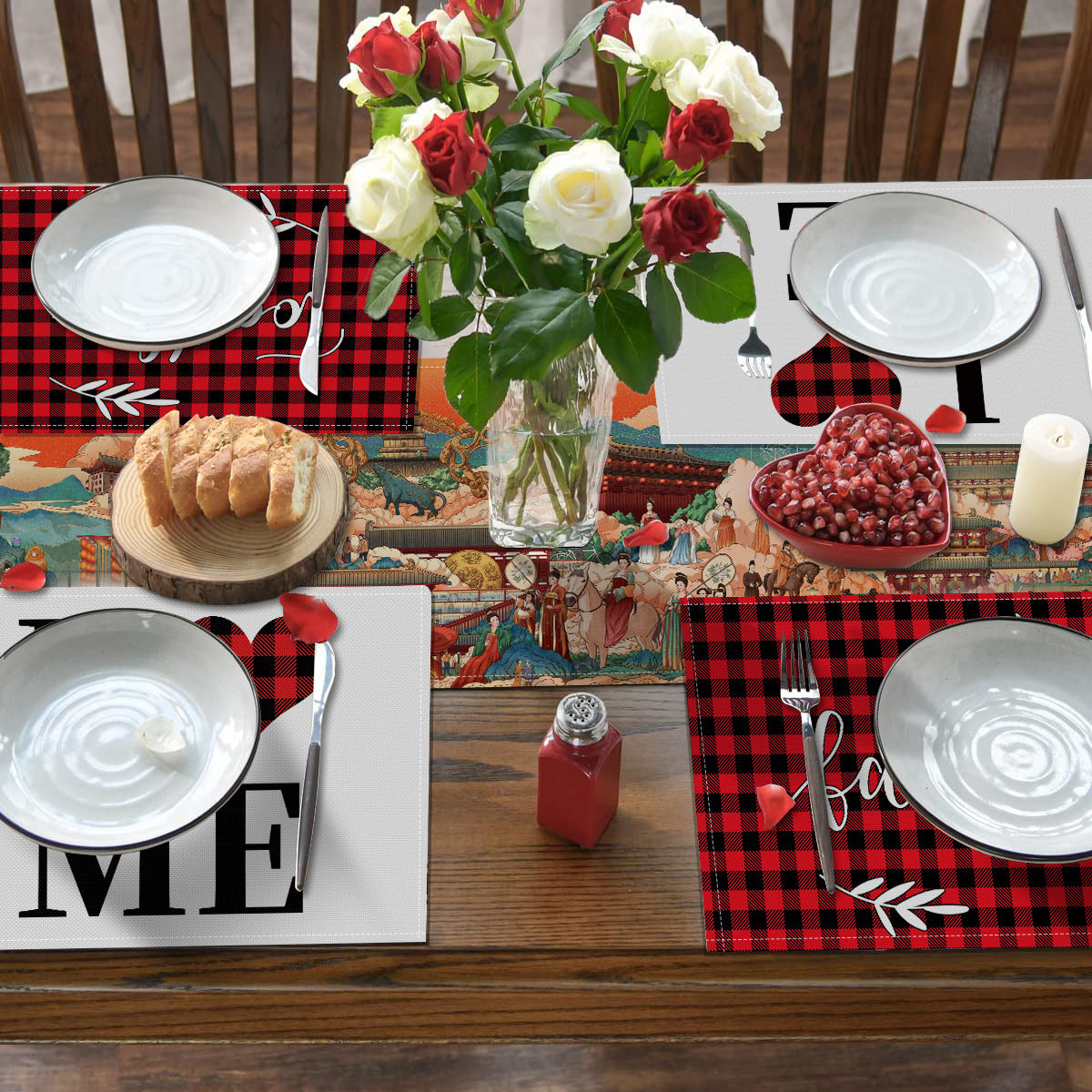 Valentines Day Plaid Linen Placemats Farmhouse Table Decor