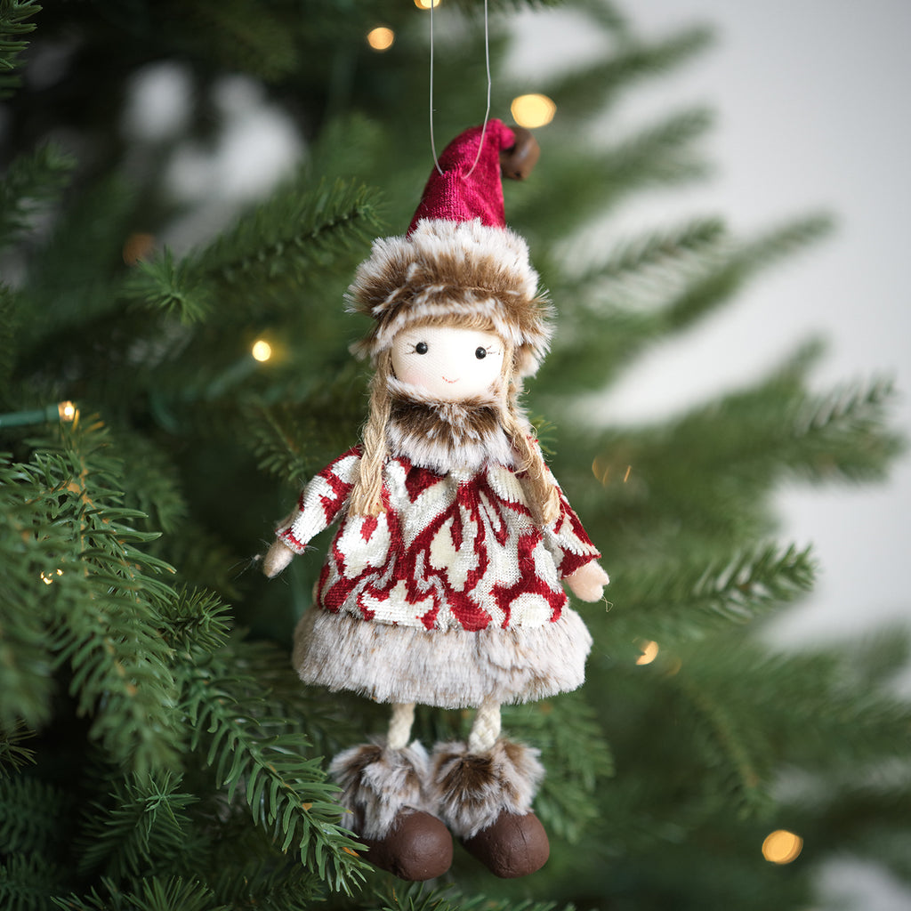 Cozy Plush Christmas Ornaments Santa Snowman Reindeer Girl
