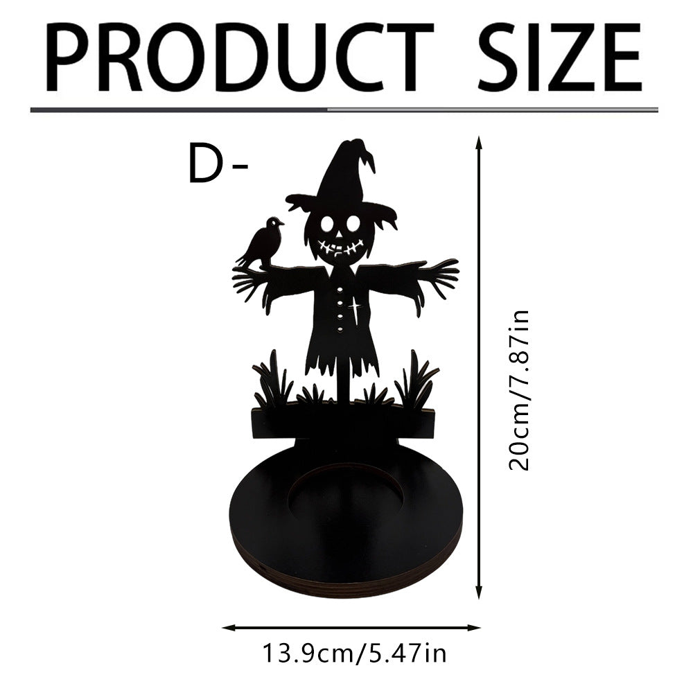 Spooky Halloween Wooden Candle Holder Tabletop Decor