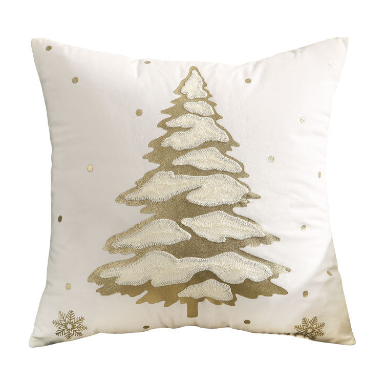Christmas Reindeer Pillow Cover Gold Foil Tree 18x18 in