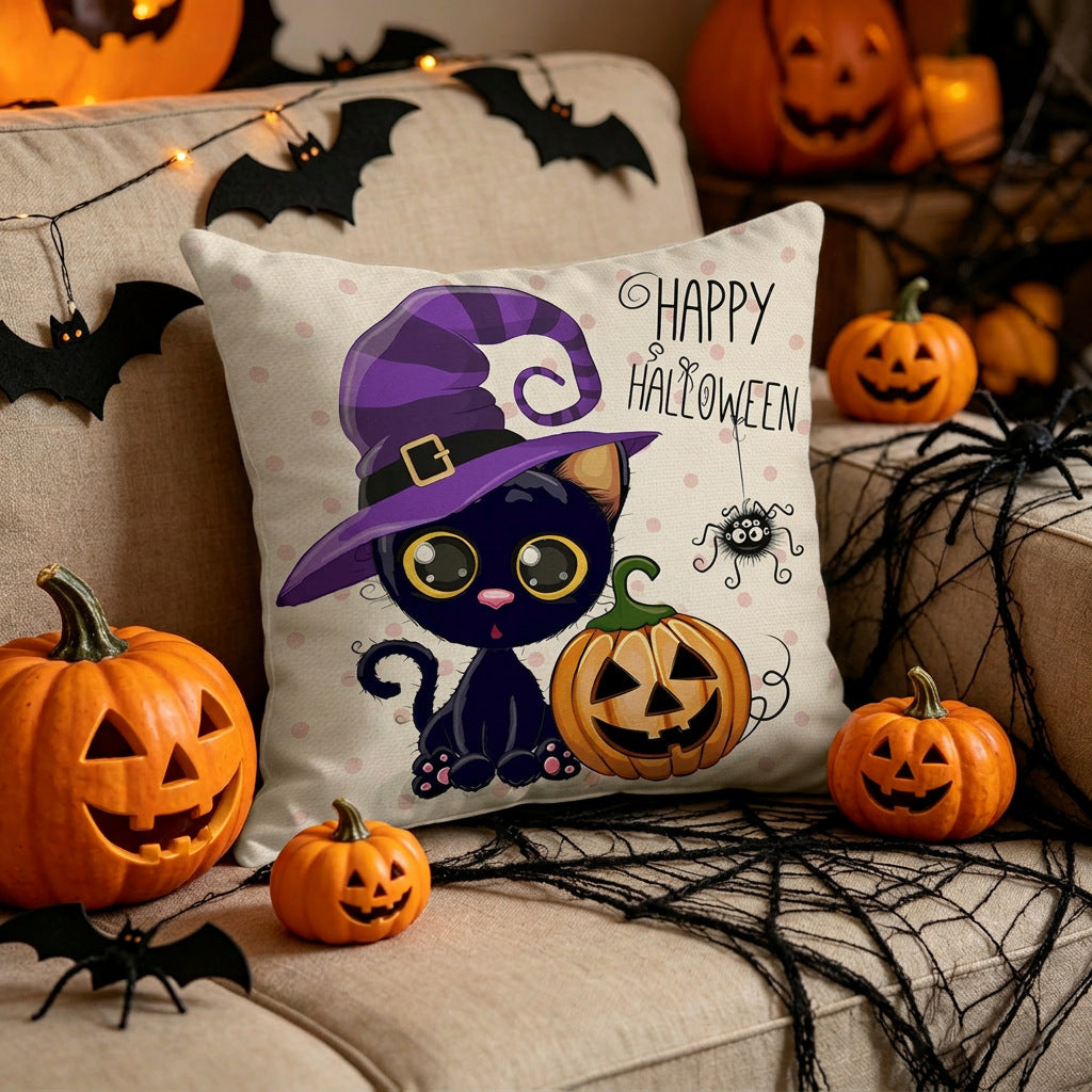 Cute Halloween Pillow Cover Pumpkin Witch BOO Home Decor