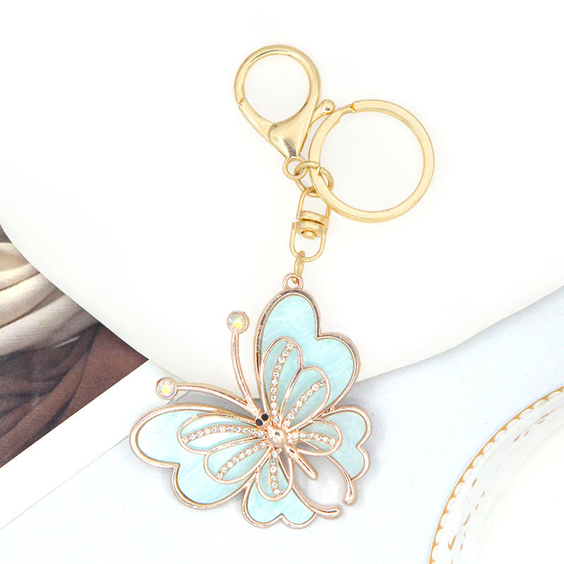 Rhinestone Butterfly Keychain Gold Metal Bag Charm