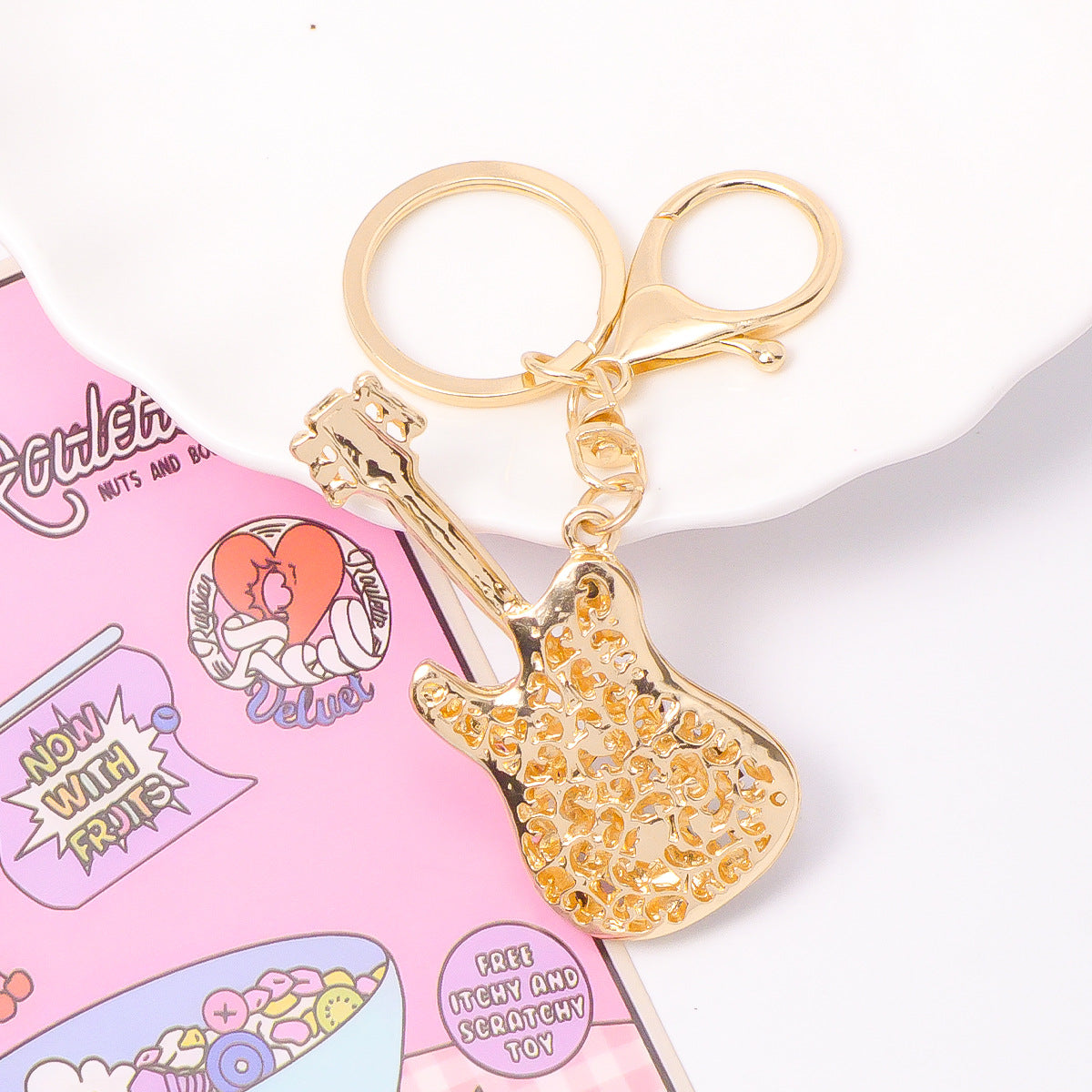 Crystal Guitar Keychain Rhinestone Metal Bag Charm Gift