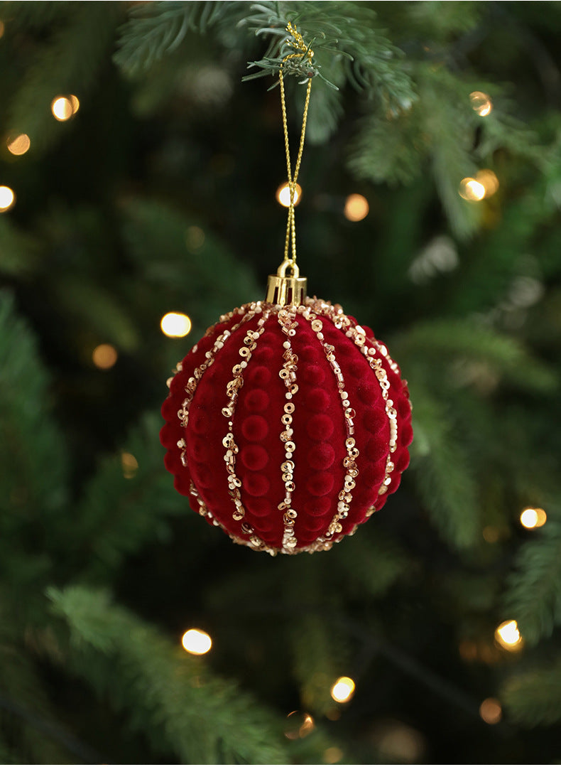 Burgundy Velvet Glitter Ball Christmas Tree Ornaments