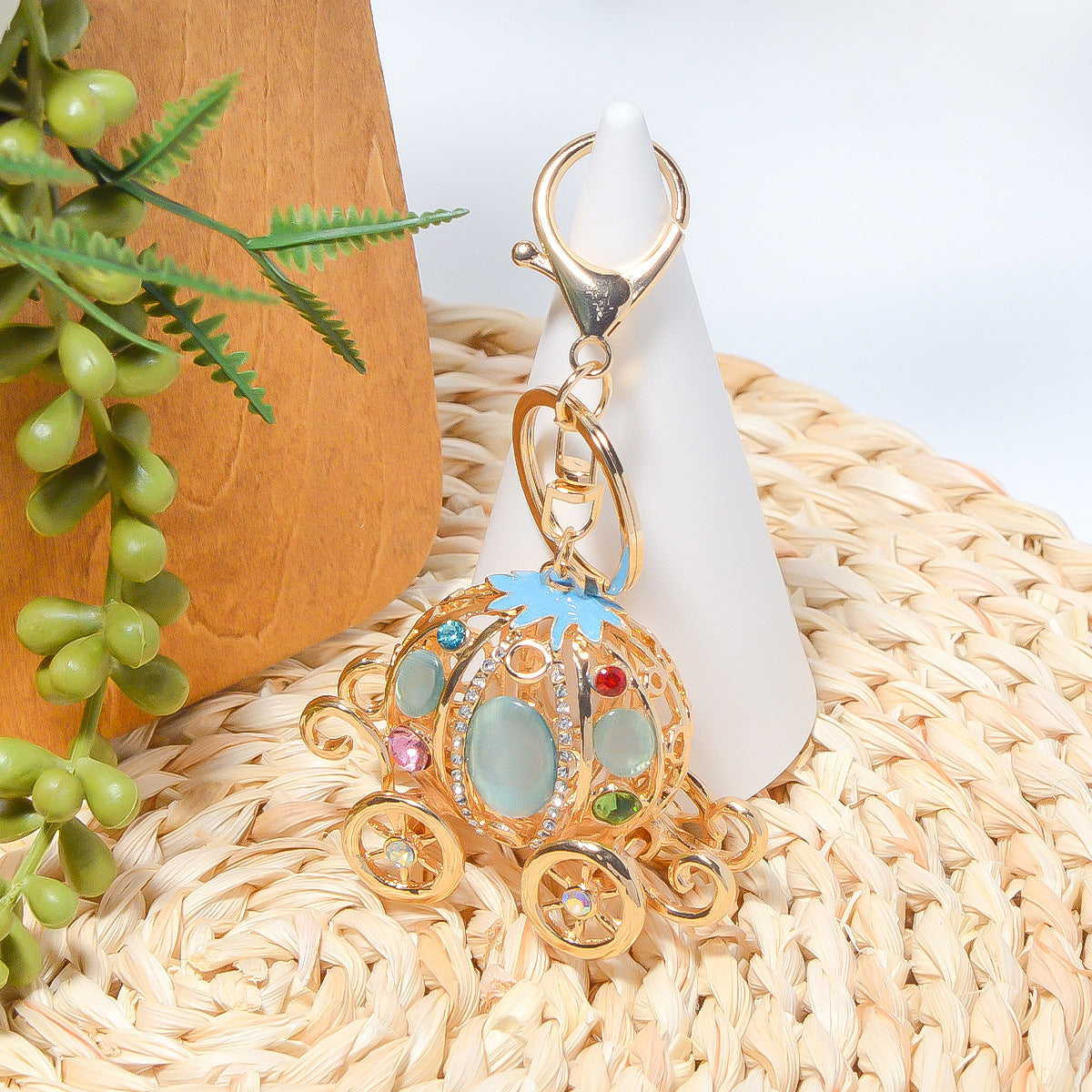 Rhinestone Pumpkin Carriage Keychain Bag Charm Gift