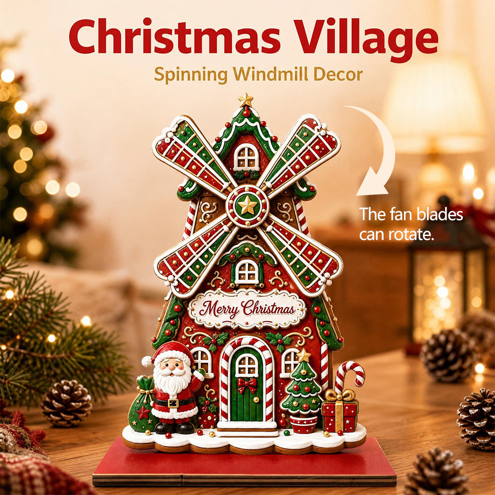 Christmas Santa Windmill Wooden Tabletop Decor
