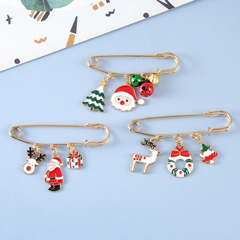Christmas Pearl Safety Pin Brooch Holiday Jewelry