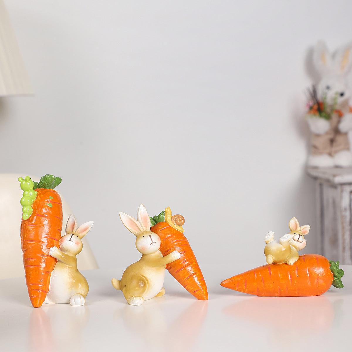 Easter Bunny Resin Figurine Cute Carrot Decor