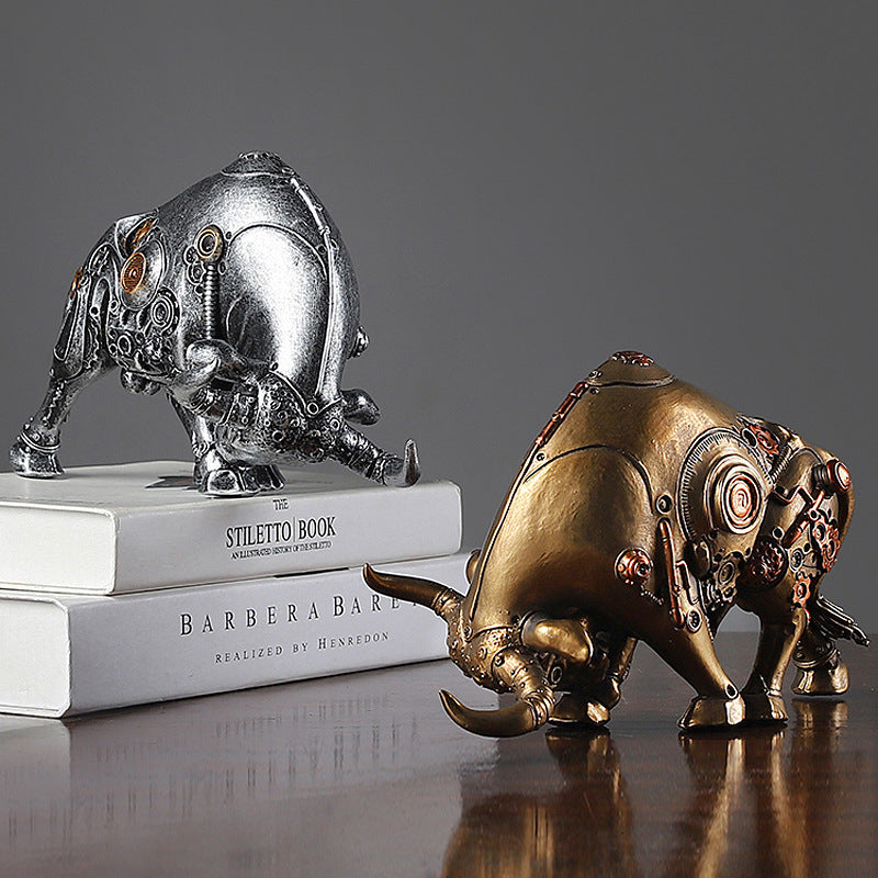 Steampunk Bull Sculpture Modern Resin Decor Home Accent