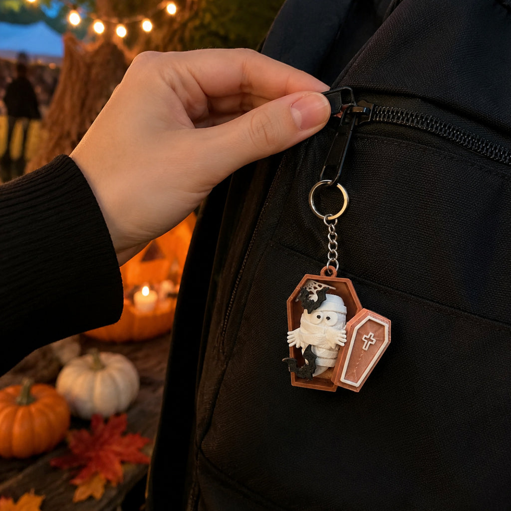 Halloween Coffin Ghost Keychain Cute Holiday Accessory