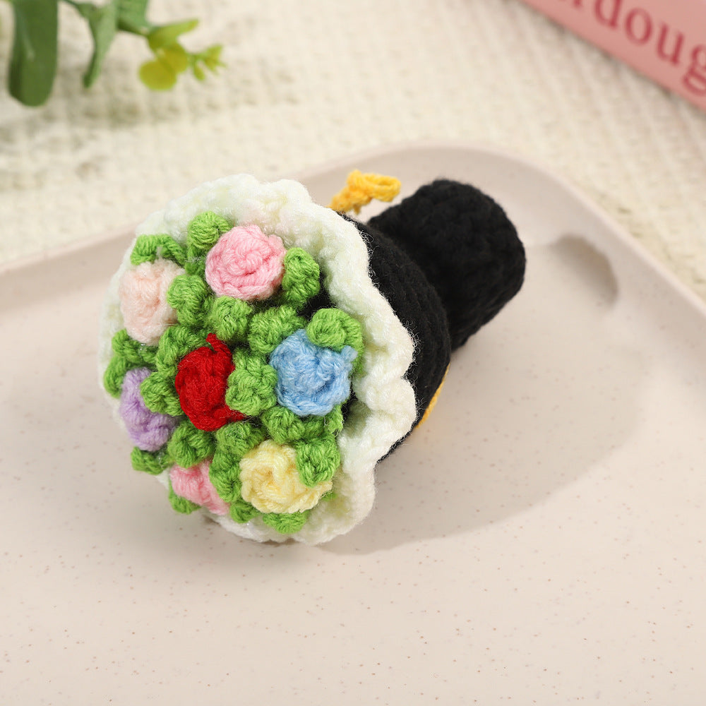 Valentines Crochet Flower Keychain Handmade Gift Decor