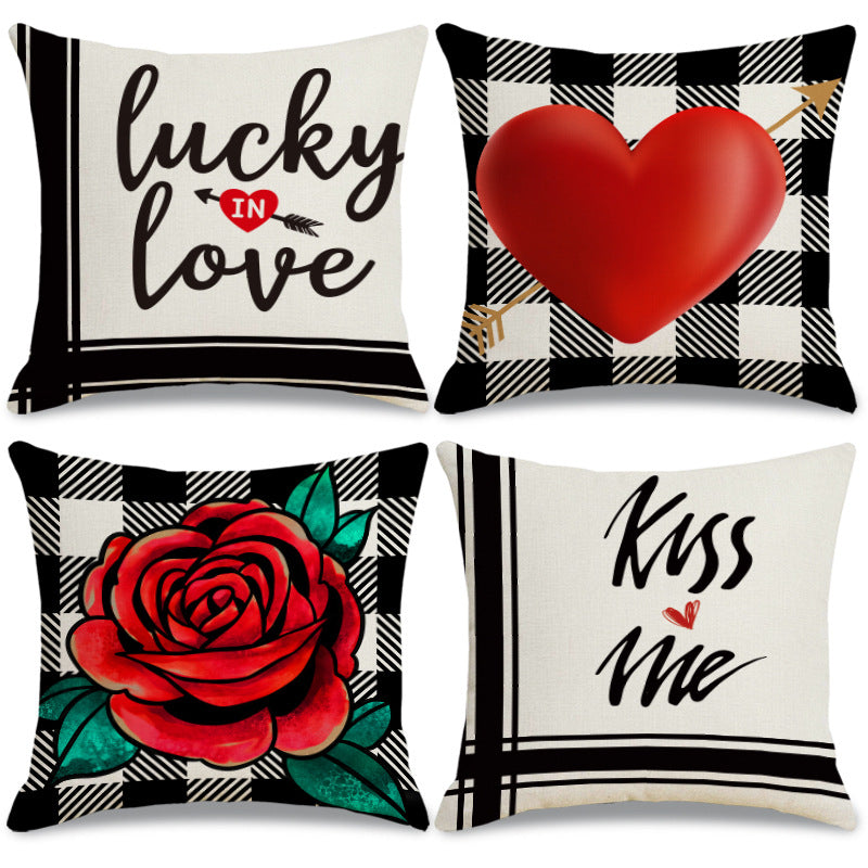 Valentine Love Pillow Covers Red Heart Plaid Home Decor