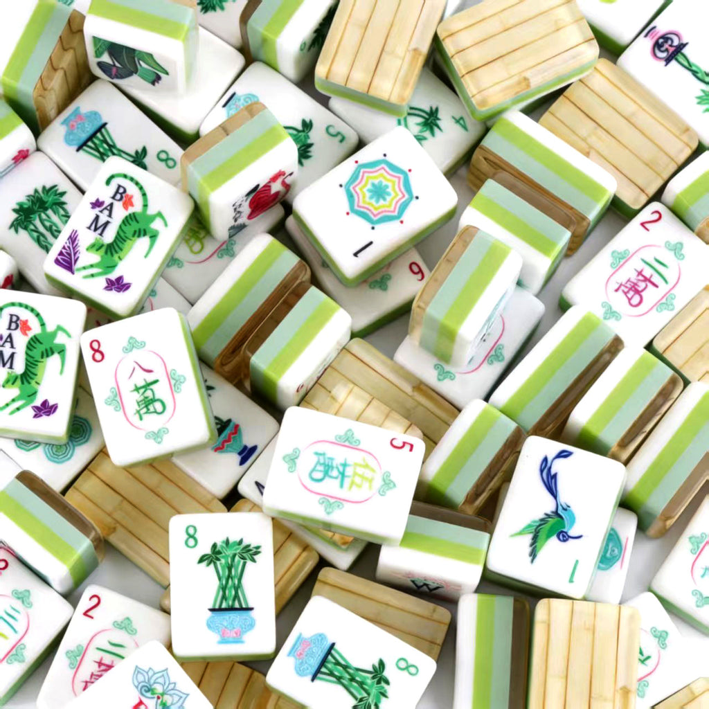 Green Stripe Acrylic Mahjong Set Portable Game Tiles