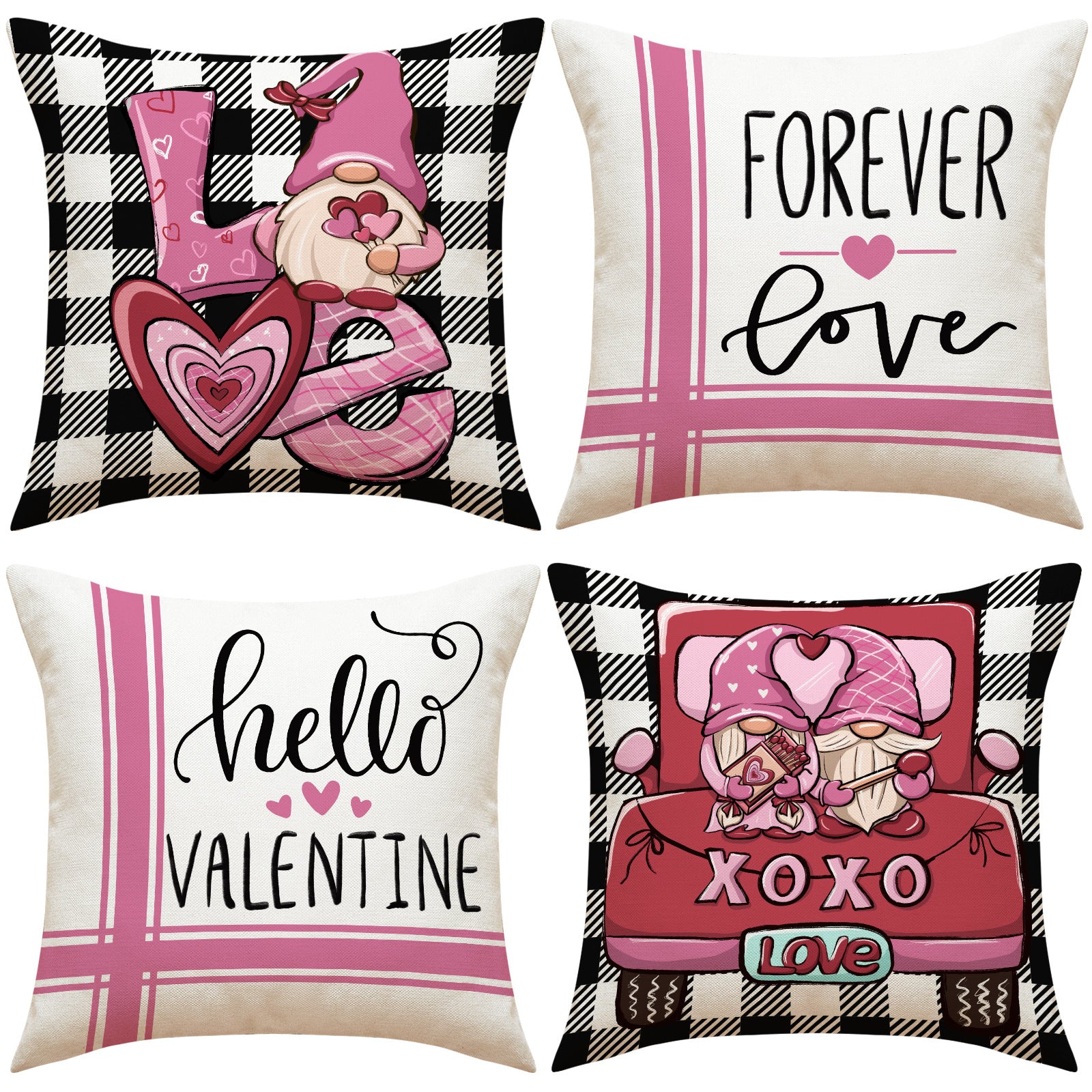 Valentine Gnome Pillow Covers Set Love Print Sofa Decor