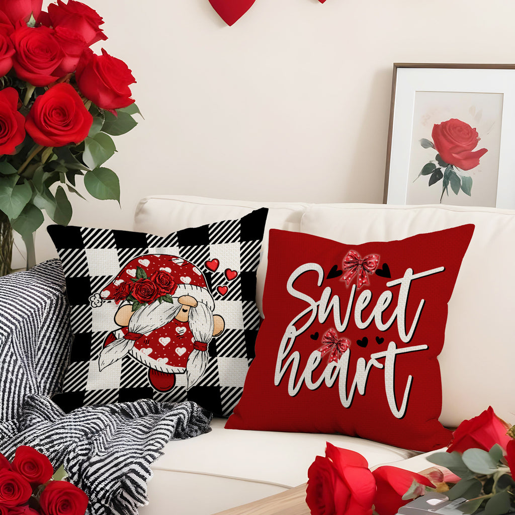 Valentine Gnome Heart Pillow Covers Set for Cozy Home Decor
