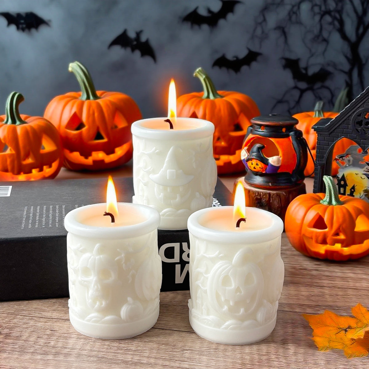 Pumpkin Skull Halloween Candle 3D Embossed Fall Decor