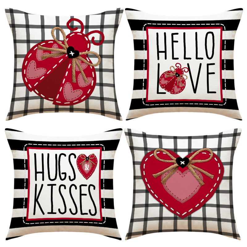 Valentine Heart Pillow Covers Set Farmhouse Plaid Decorative