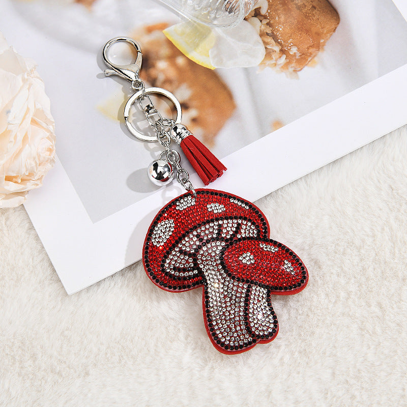 Rhinestone Mushroom Tassel Keychain Bag Charm