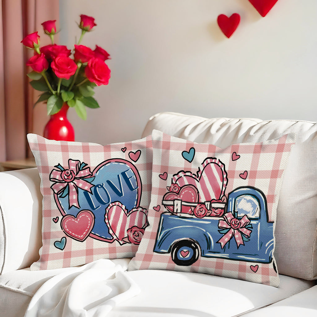 Pink Love Throw Pillow Covers Valentines Truck & Heart Decor