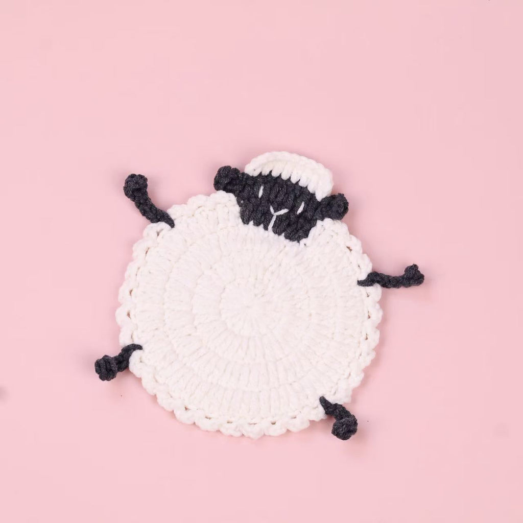 Handmade Crochet Sheep Coaster Wool Yarn Drink Mat