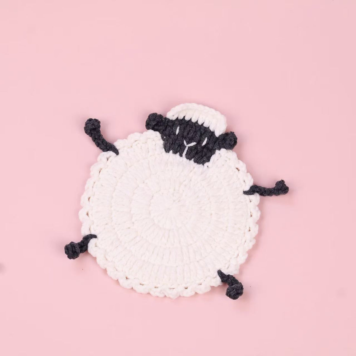 Handmade Crochet Sheep Coaster Wool Yarn Drink Mat
