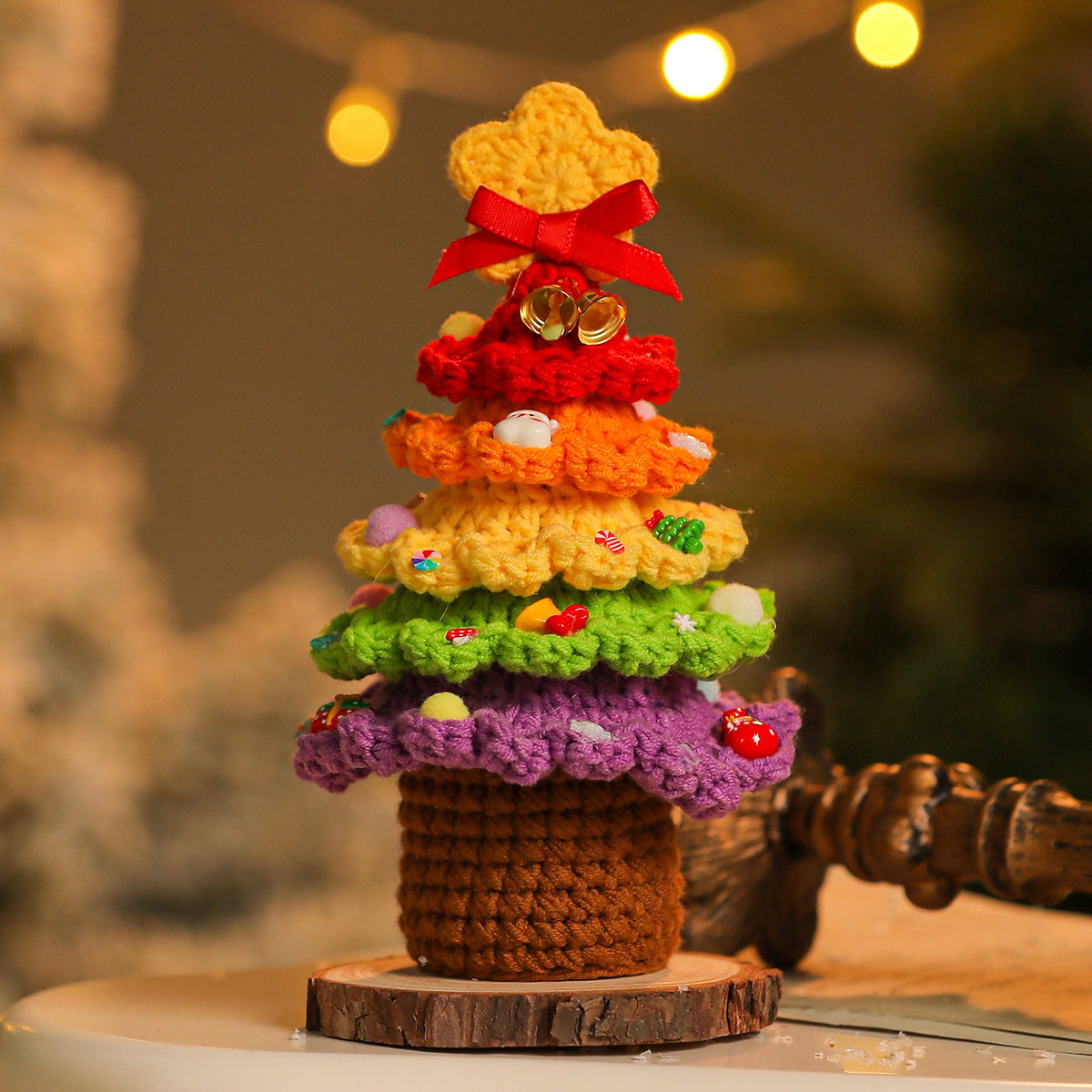 Handmade Crochet Christmas Tree Doll Holiday Tabletop Decor