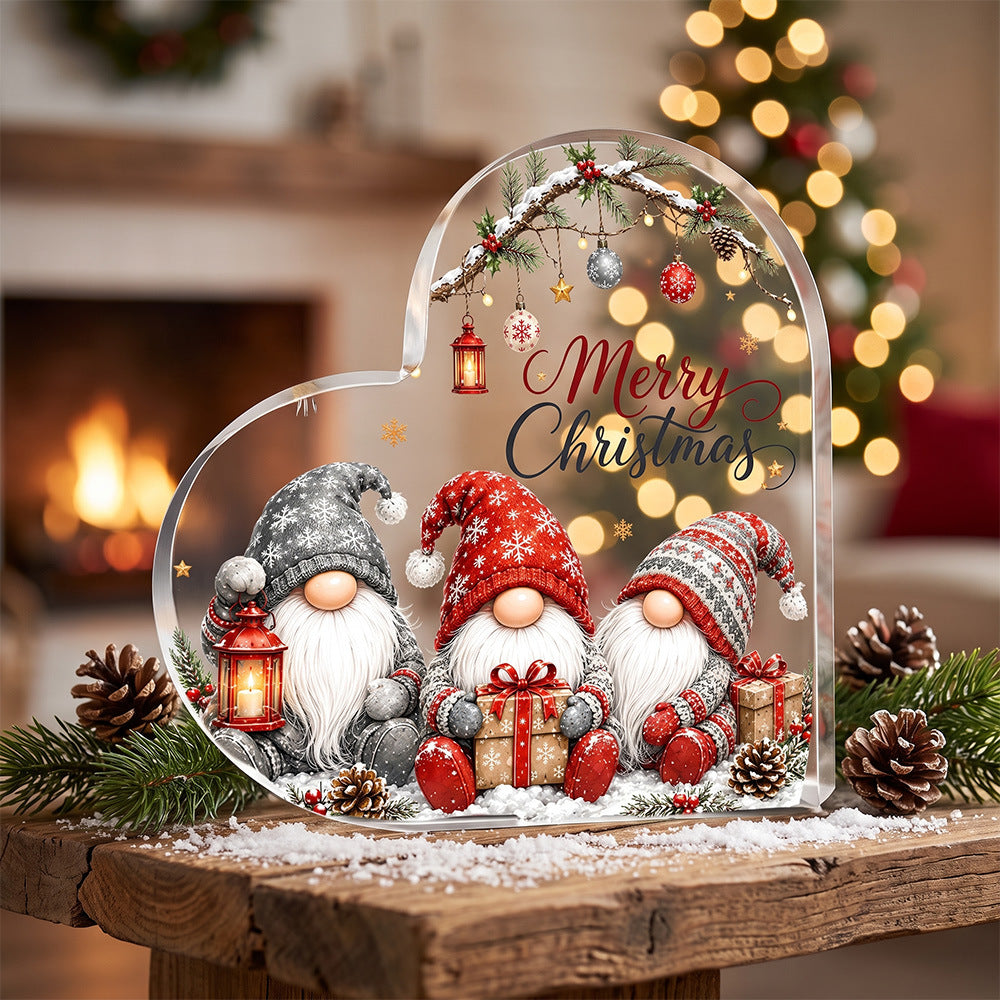 Christmas Gnomes Heart Acrylic Tabletop Decor