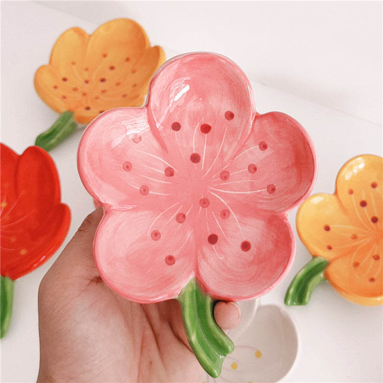 Flower Ceramic Soap Dish Floral Bathroom Tray Decor