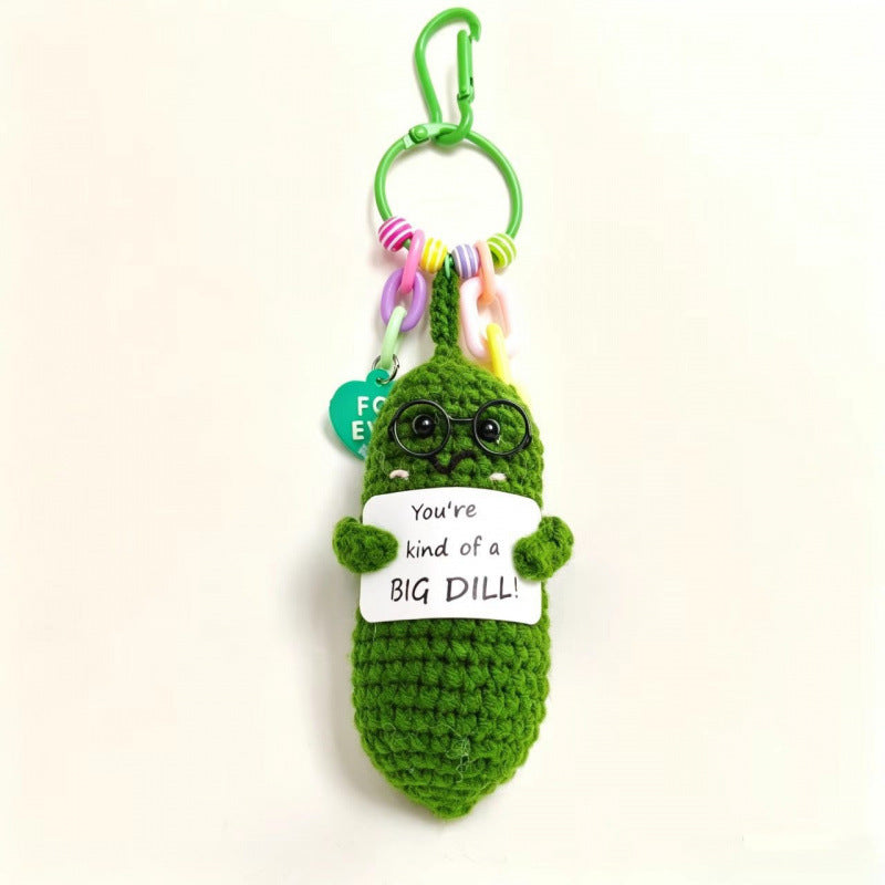 Handmade Crochet Cucumber Keychain Plush Toy Cute Fidget Doll