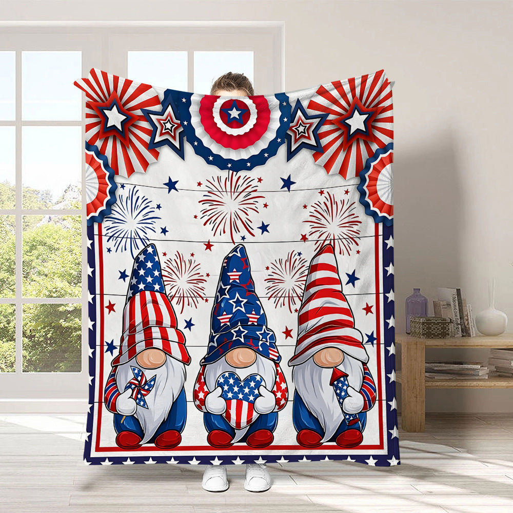 Fourth of July USA Throw Blanket Gnome Star Fireworks