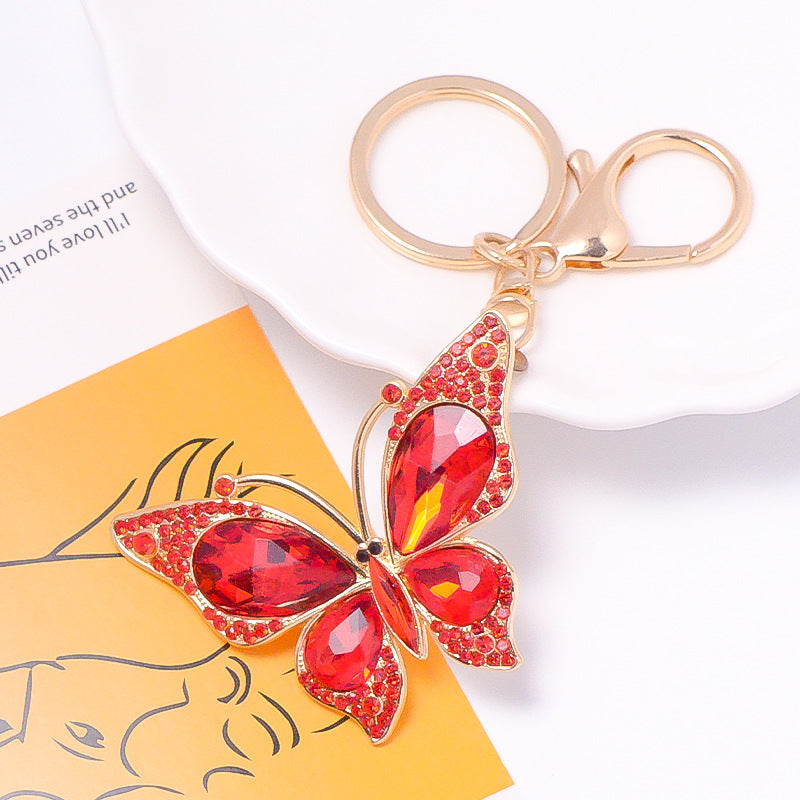 Rhinestone Butterfly Keychain Gold Alloy Bag & Car Charm