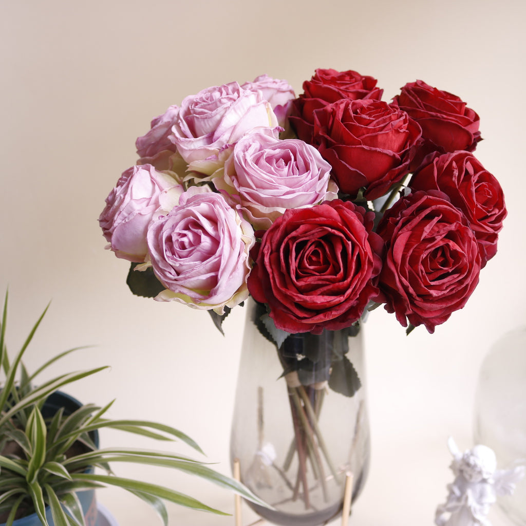 Valentine 6-Head French Burnt Edge Faux Rose Bouquet