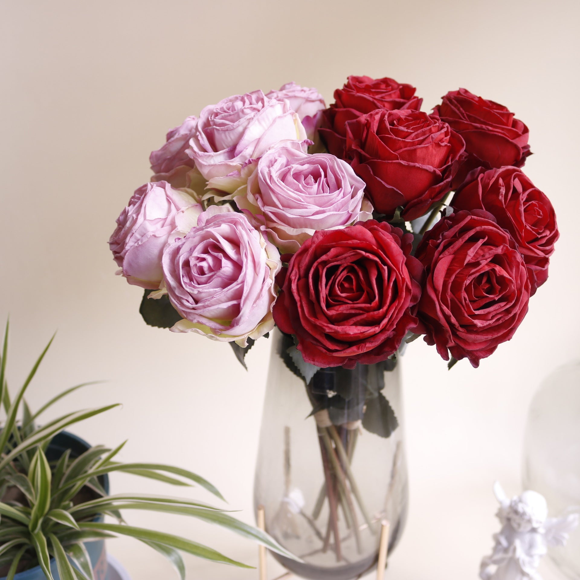 Valentine 6-Head French Burnt Edge Faux Rose Bouquet