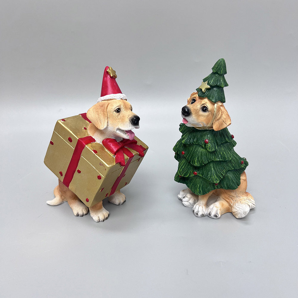 Cute Resin Christmas Dog Figurines Golden Retriever Holiday Decor
