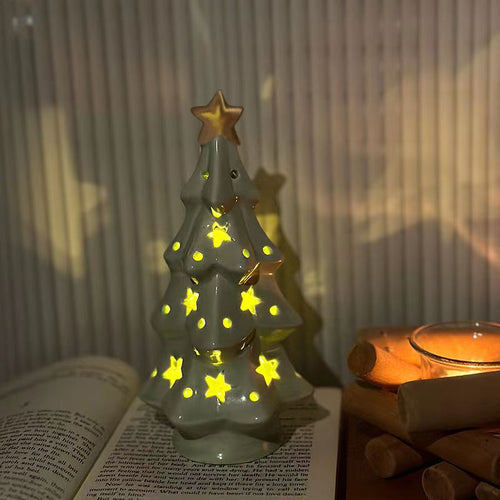 Ceramic Christmas Tree LED Night Light Holiday Table Decor