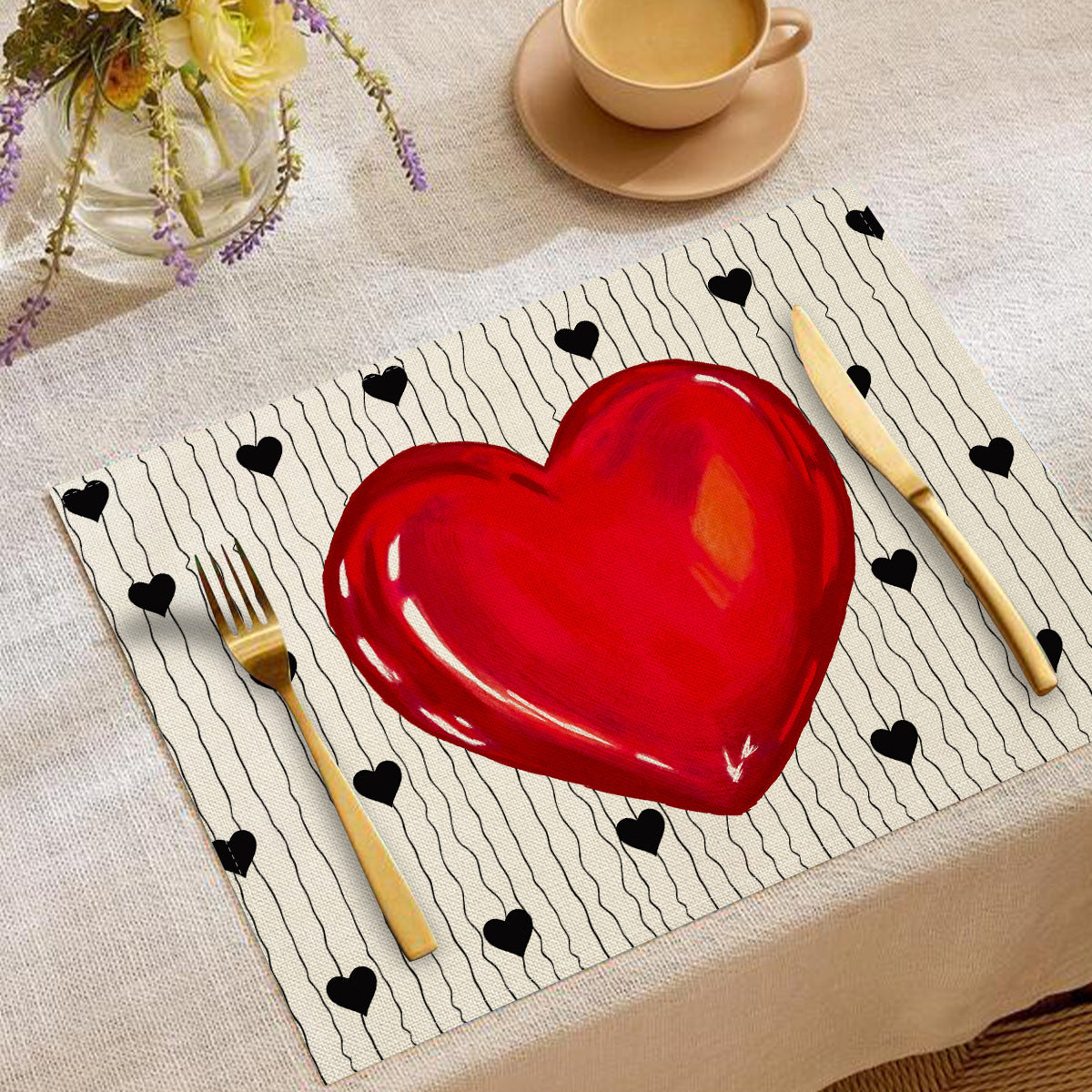 Valentine’s Day Heart Linen Placemats  Table Setting Decor