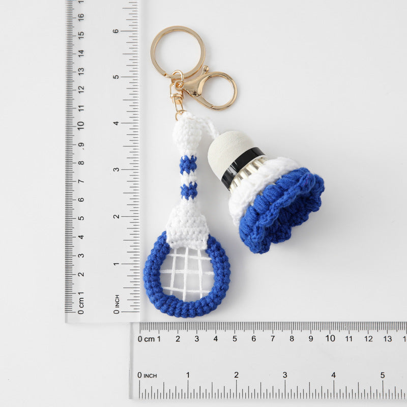 Crochet Badminton Racket Set Keychain Sporty Bag Charm