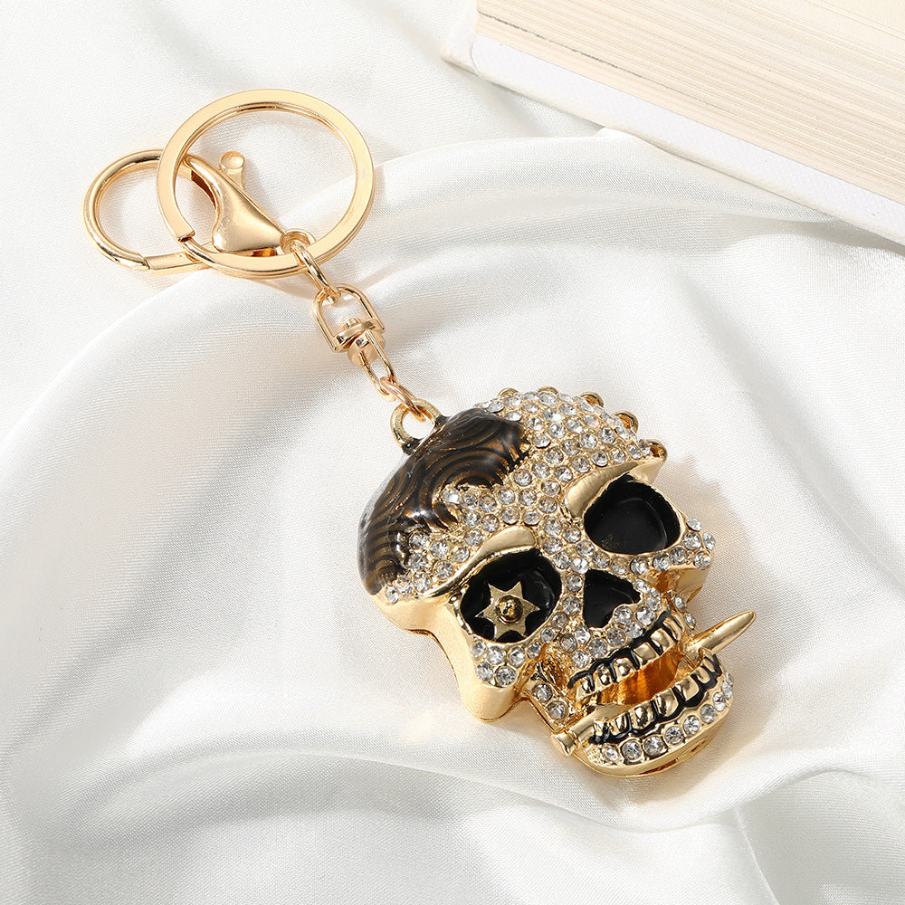 Rhinestone Skull Keychain Zinc Alloy Gothic Bag Charm