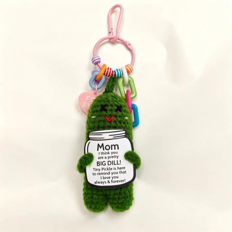 Handmade Crochet Cucumber Keychain Plush Toy Cute Fidget Doll