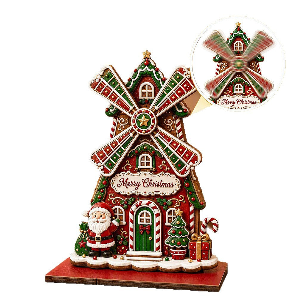 Christmas Santa Windmill Wooden Tabletop Decor