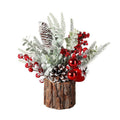 Christmas Tabletop Decor with PE Greenery and Rustic Wood Slice Base