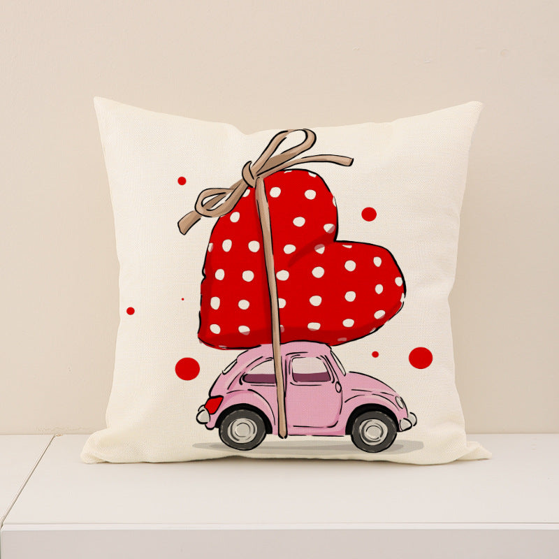 Valentine Gnome Love Heart Print Linen Pillow Cover Set