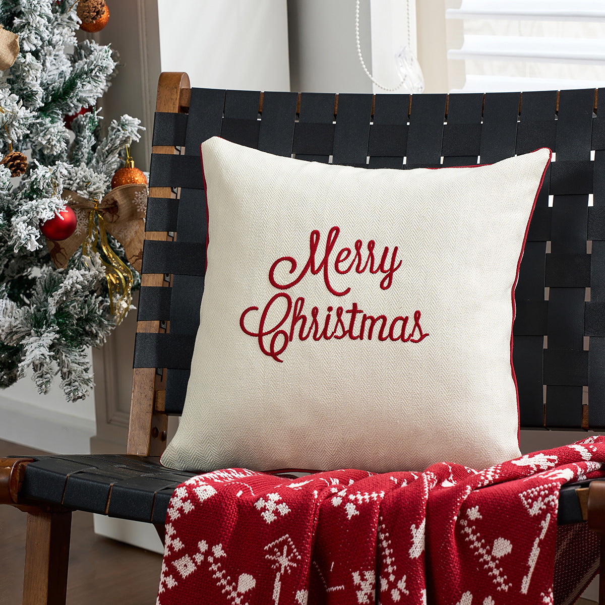 Christmas Embroidered Pillow Covers Snowflake Truck 18x18 in