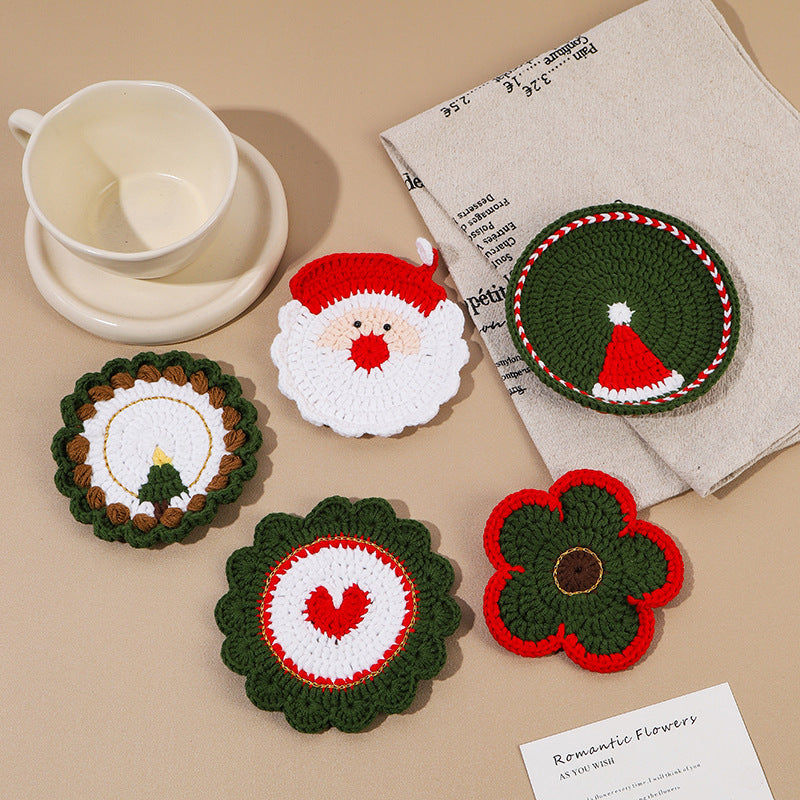 Christmas Crochet Coasters Handmade Holiday Tabletop Decor