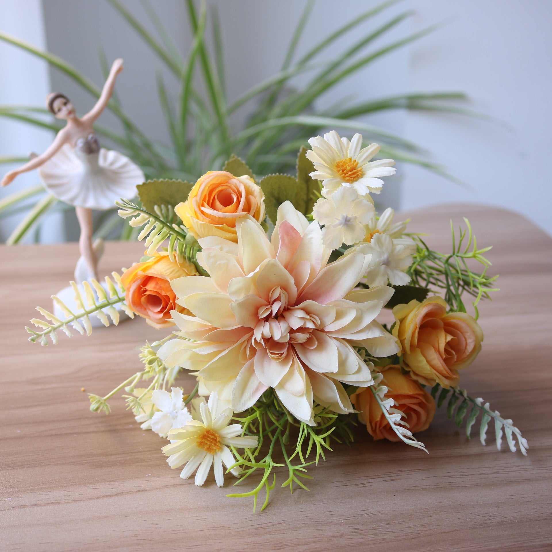 Valentine Faux Rose Daisy Bridal Bouquet Silk Flower Decor