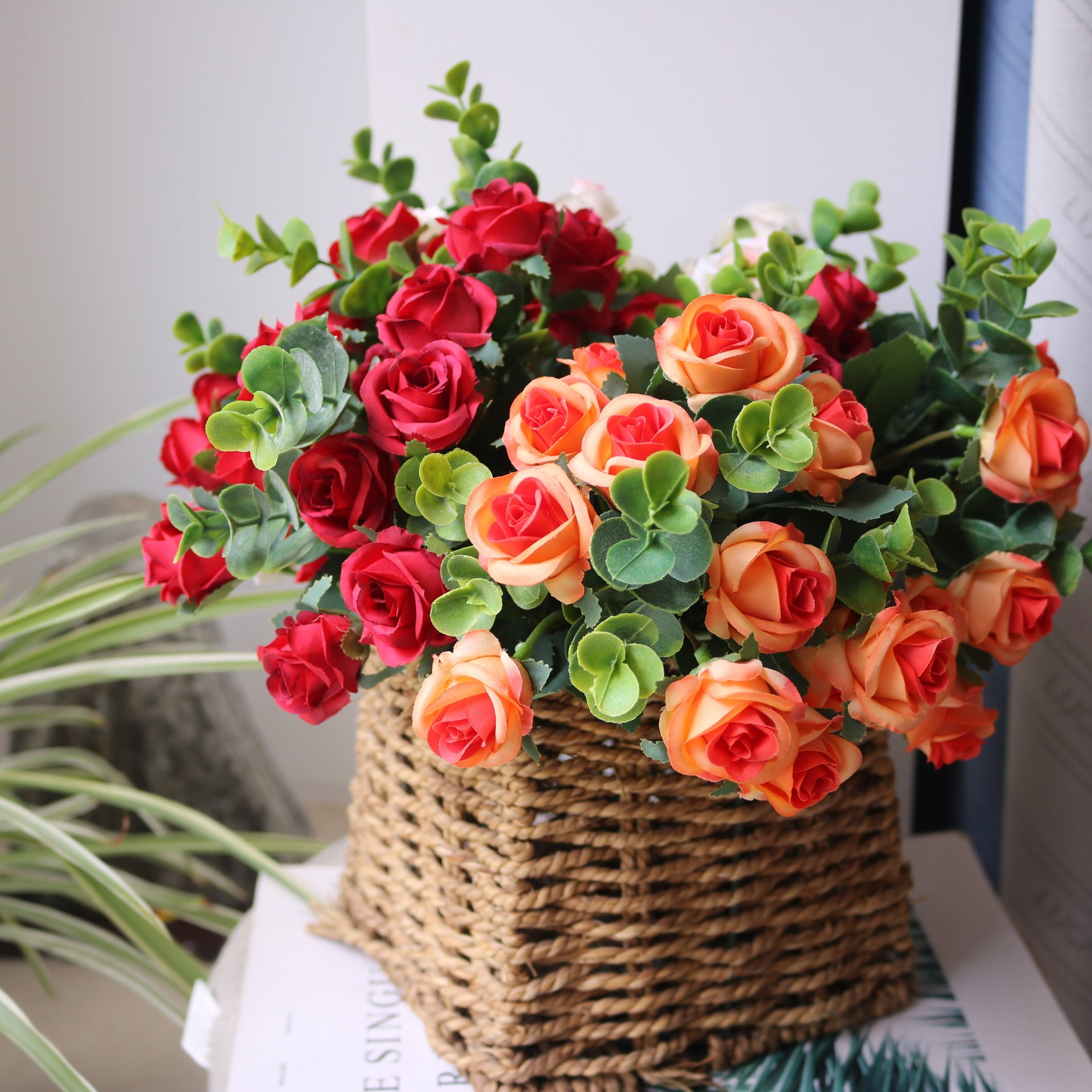 Valentine Eucalyptus Rose Faux Bouquet for Home Decor