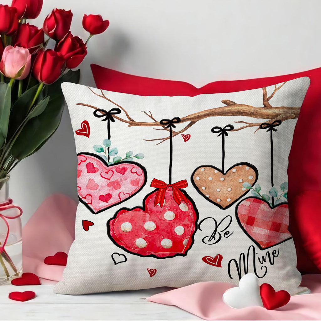 Valentine Heart Balloon Linen Throw Pillow Cover Decor