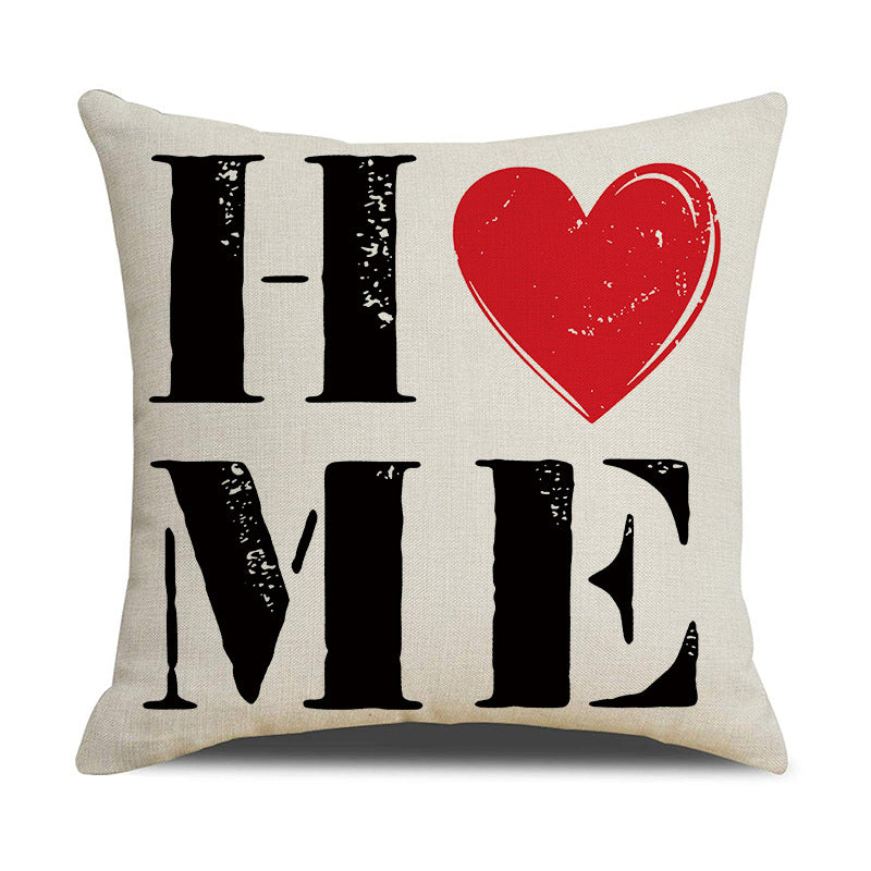 Red Plaid Valentine Pillow Cover with Heart Letter Print