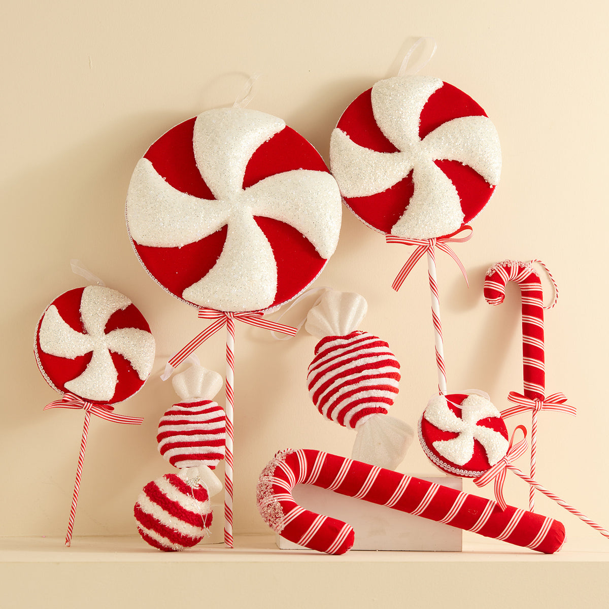 Christmas Candy Cane Lollipop Plush Ornament Holiday Tree Decor